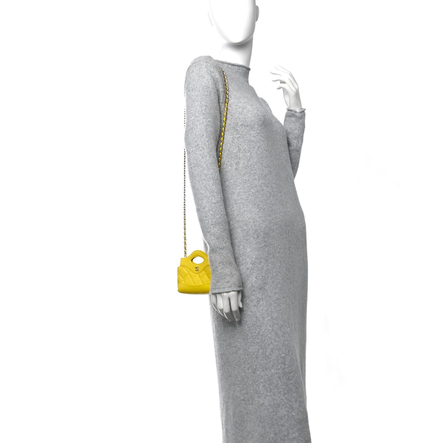 Shiny Lambskin Quilted Micro 31 Clutch With Chain Yellow