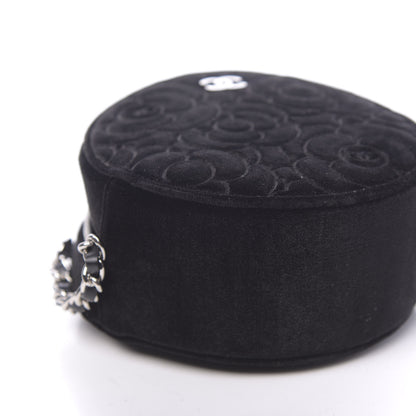 Chanel Velvet Camellia Round Clutch With Chain Black 8 of 11