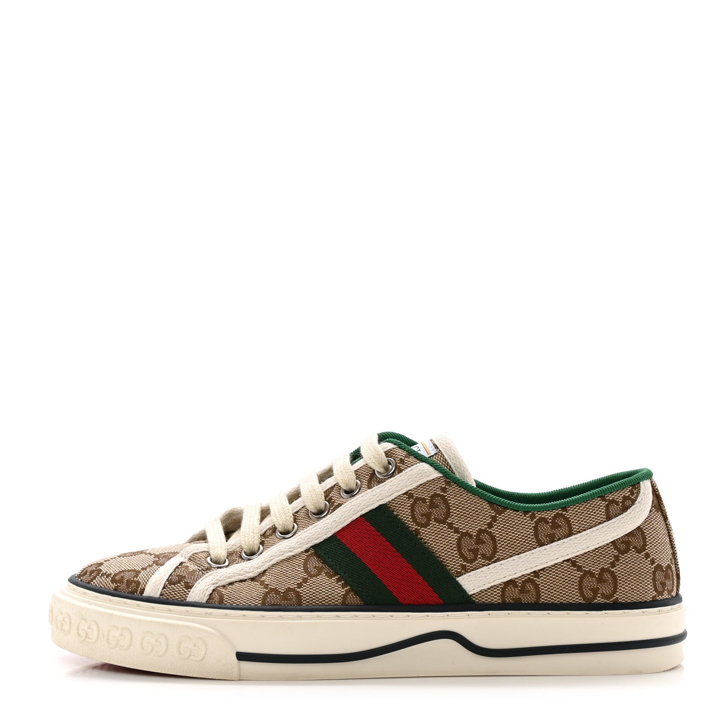 GG Monogram Web Womens 1977 Tennis Sneakers 36.5 Beige Ebony Mystic White