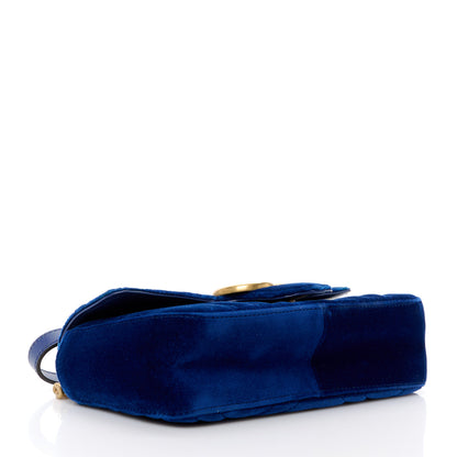 Gucci Velvet Matelasse Mini GG Marmont Shoulder Bag Cobalt Blue 4 of 14