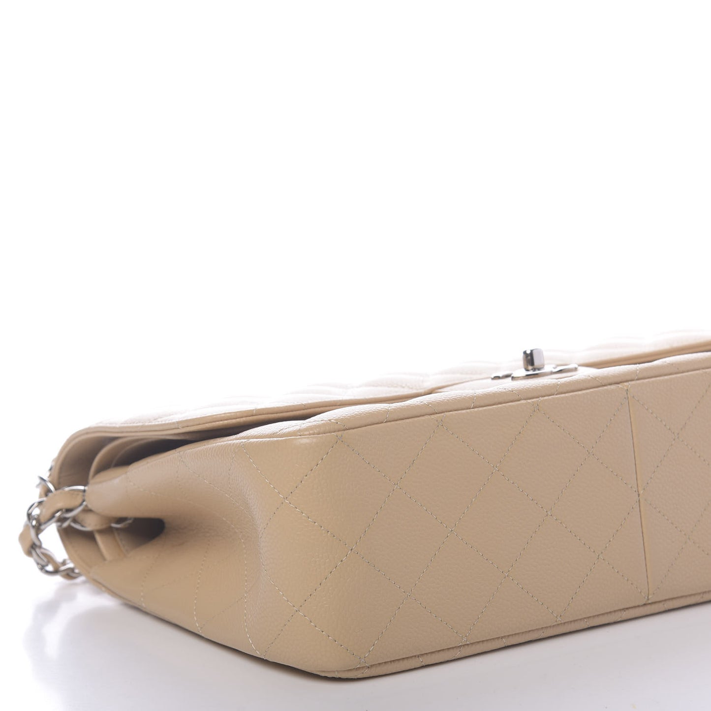 Caviar Quilted Jumbo Double Flap Beige Clair