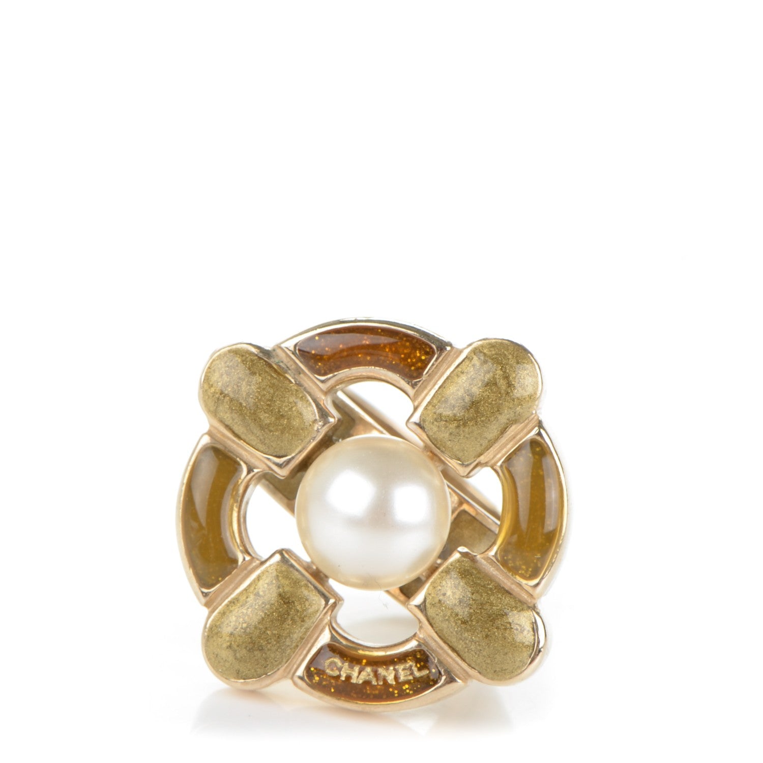 Chanel Gripoix Pearl Ring 7 Gold White 1 of 5