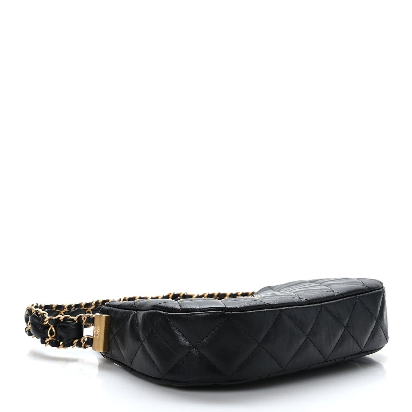 Crumpled Calfskin Quilted Braided CC Small Hobo Black