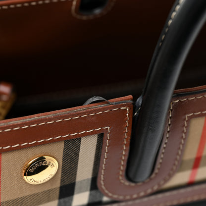 Burberry Calfskin Vintage Check Small Two Handle Title Bag Black 18 of 19