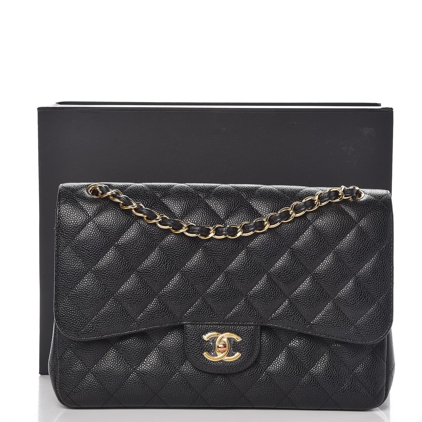 Caviar Quilted Jumbo Double Flap Black
