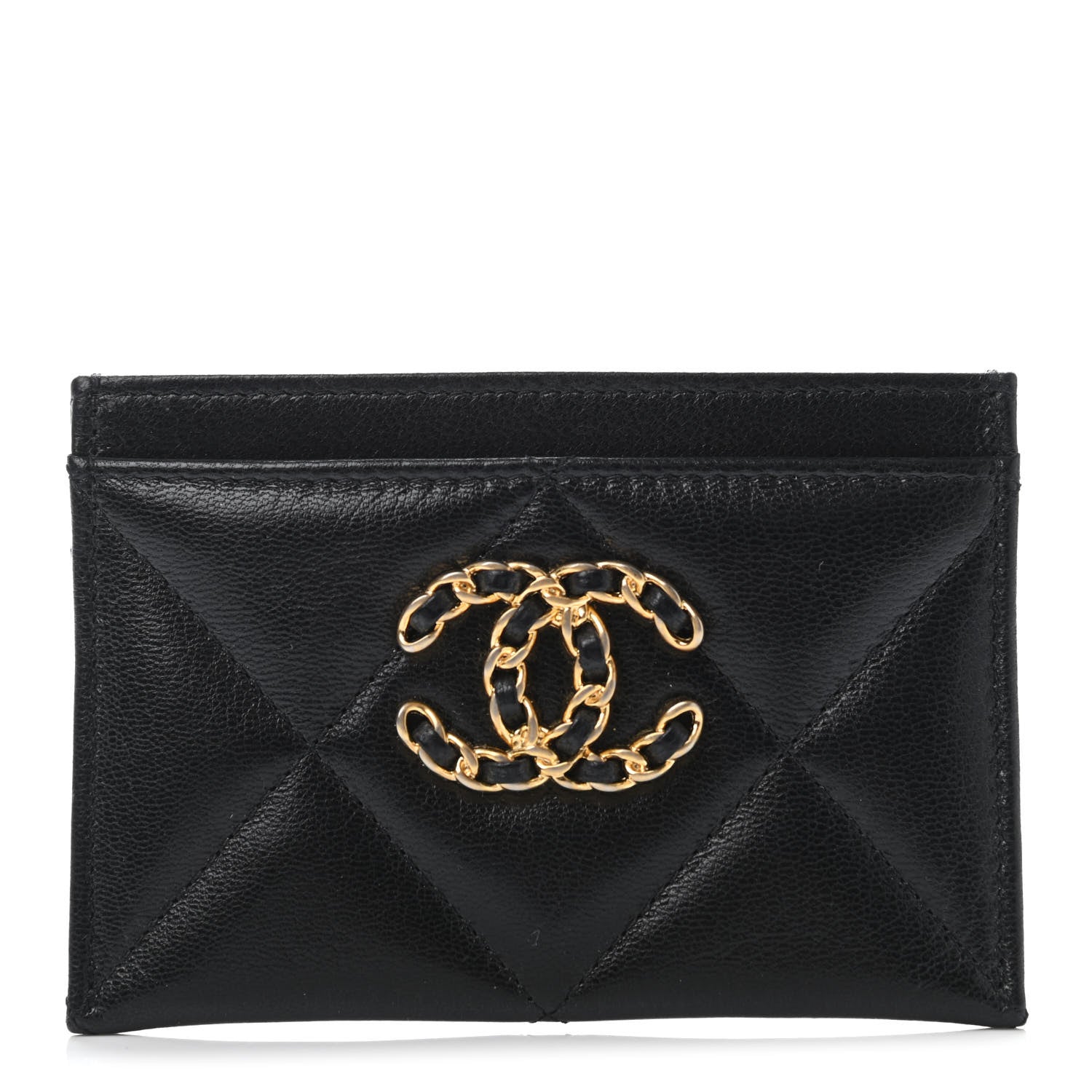Chanel Shiny Goatskin Quilted Chanel 19 Card Holder Black 1 of 4