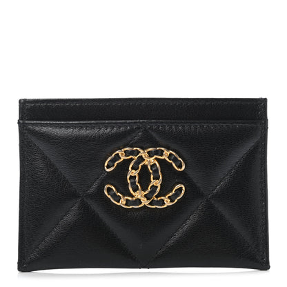 Chanel Shiny Goatskin Quilted Chanel 19 Card Holder Black 1 of 4