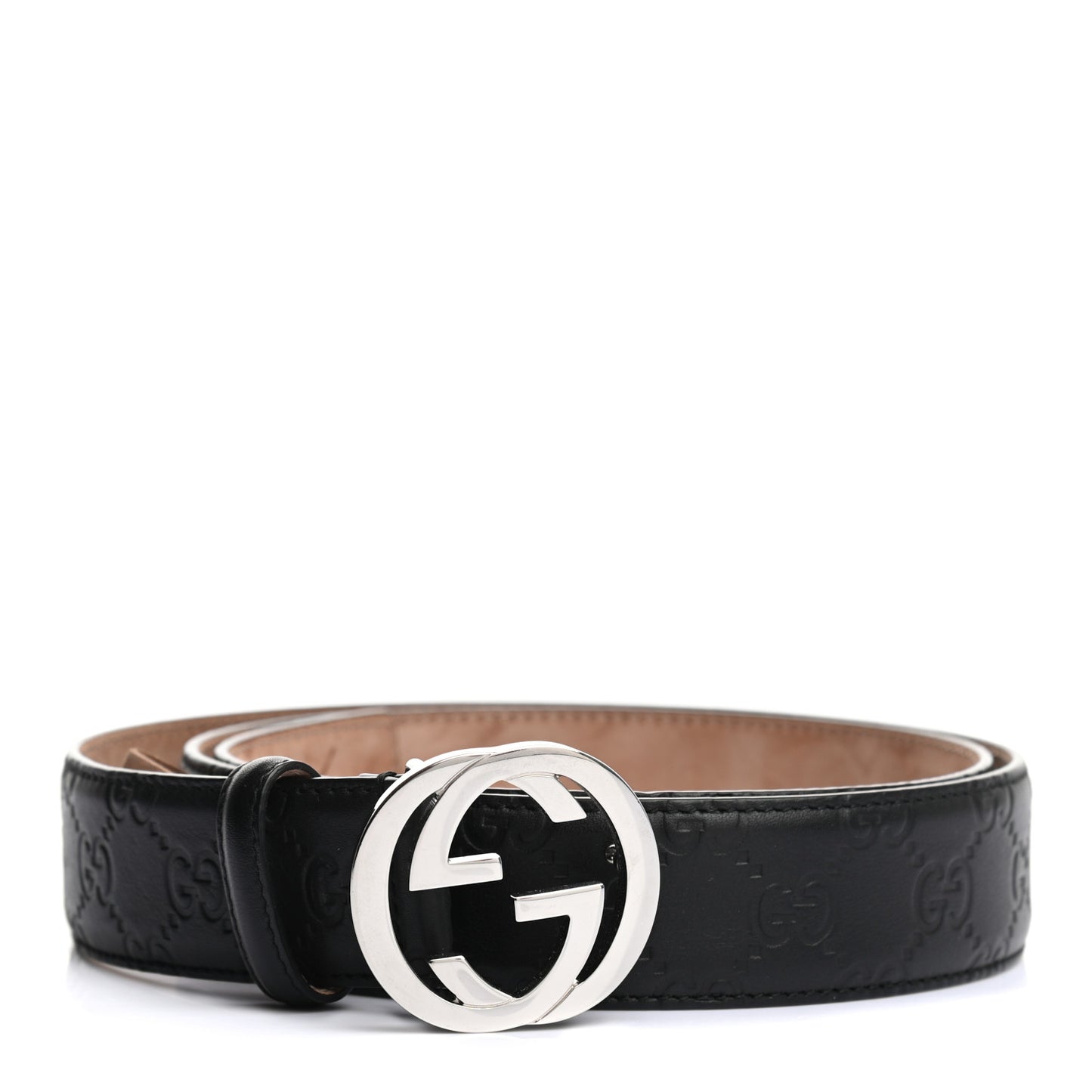 Soft Guccissima Margaux Calfskin Nickel Interlocking G 37mm Belt 105 42 Black