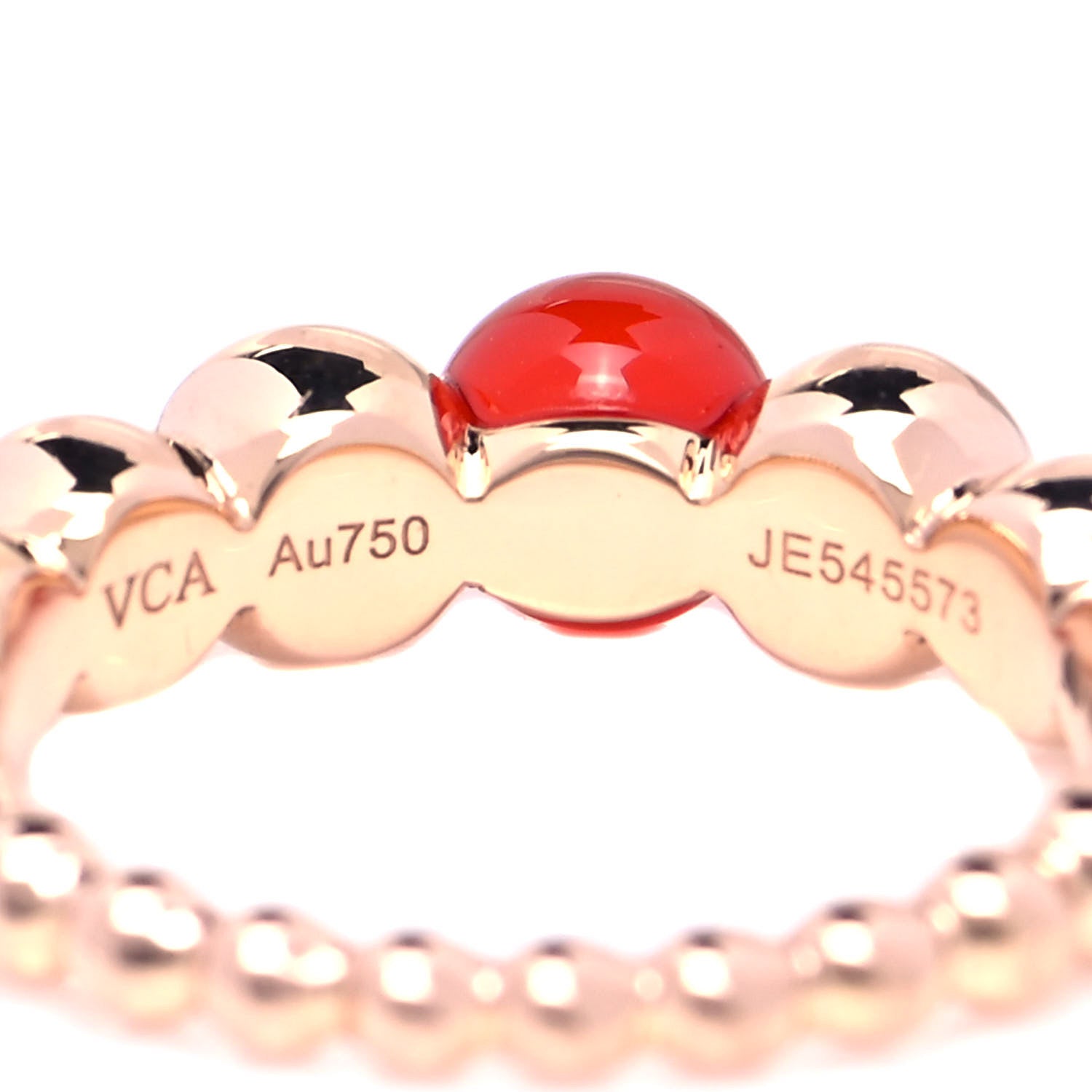 Van Cleef & Arpels 18K Rose Gold Carnelian Perlee Couleurs Variation Ring 52 6 4 of 5