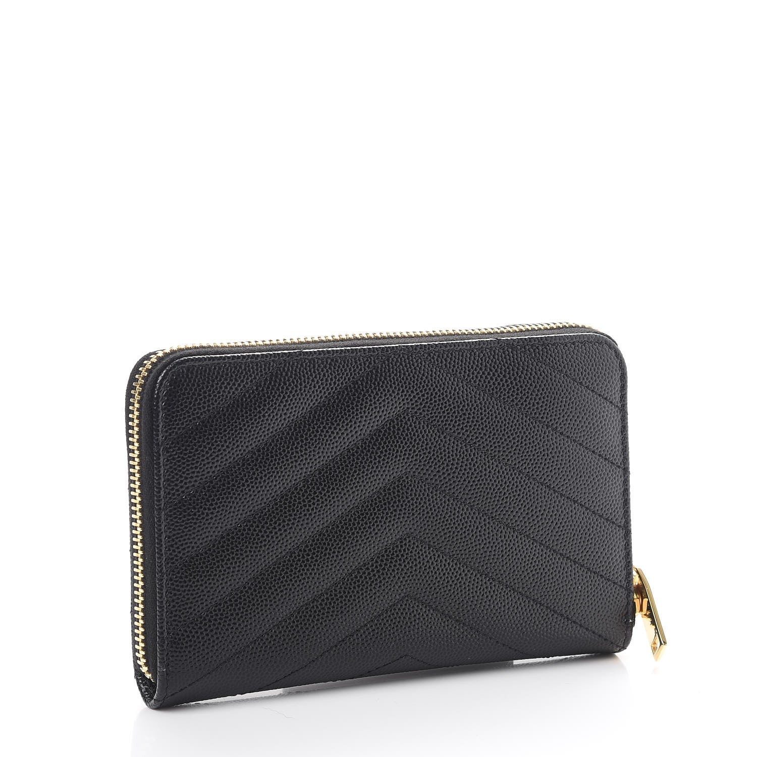 Saint Laurent Grain De Poudre Matelasse Chevron Monogram Zip Around Wallet Black 3 of 8