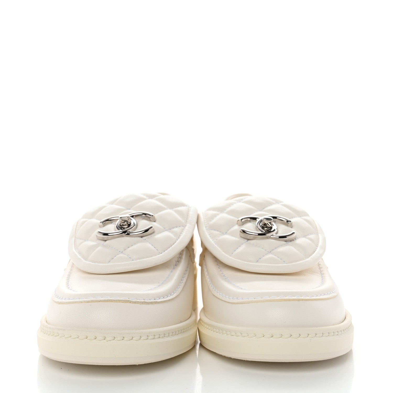 Chanel Lambskin Quilted CC Turnlock Loafers 37.5 White 2 of 9