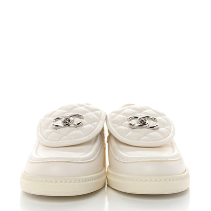 Chanel Lambskin Quilted CC Turnlock Loafers 37.5 White 2 of 9