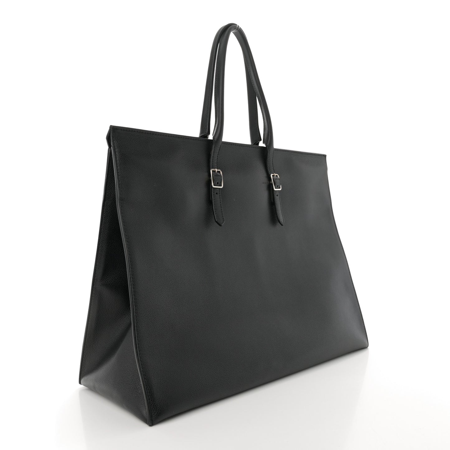 Grained Calfskin Papier Flap Tote Black