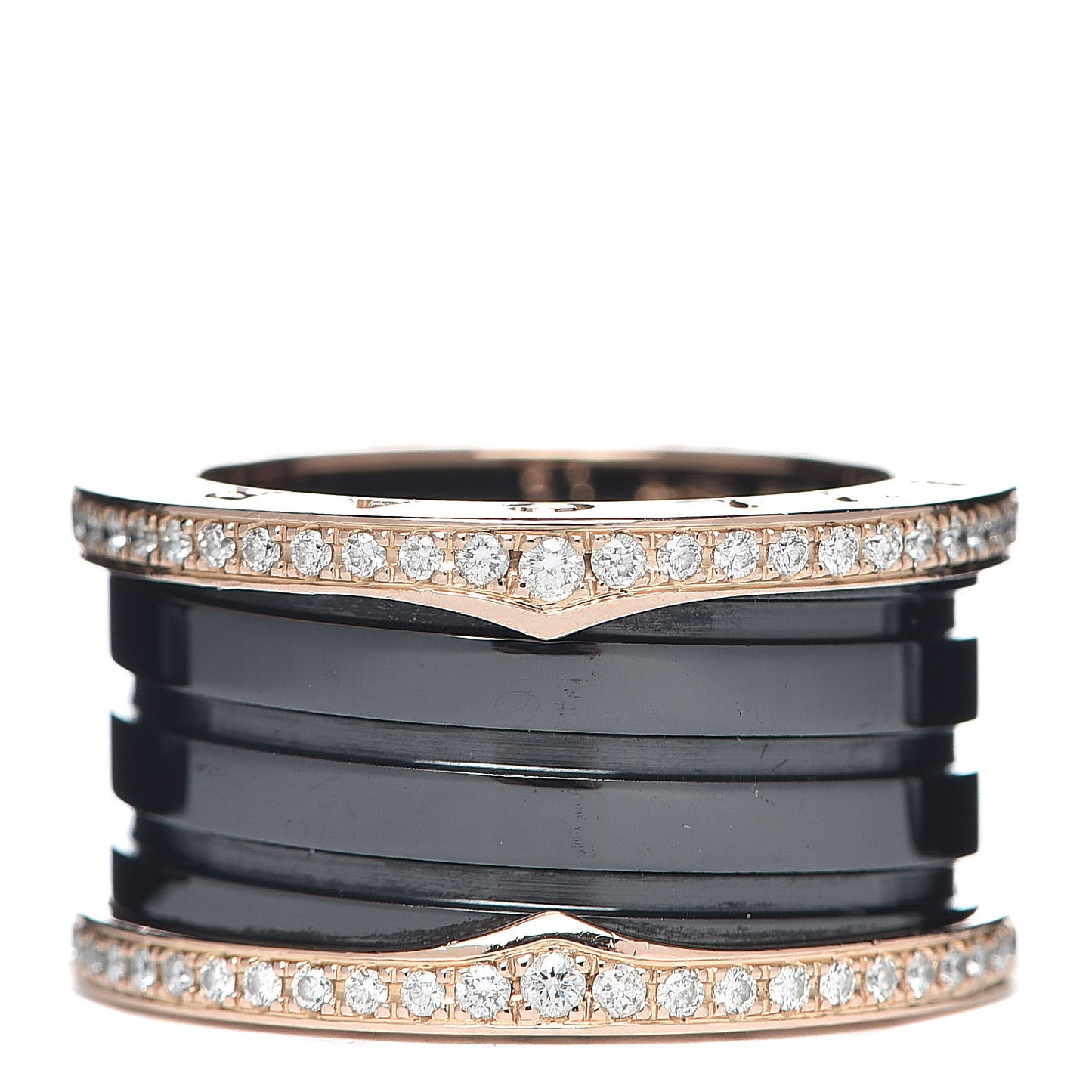 18K Rose Gold Black Ceramic Diamond B.Zero1 Four-Band Ring 51 5.75