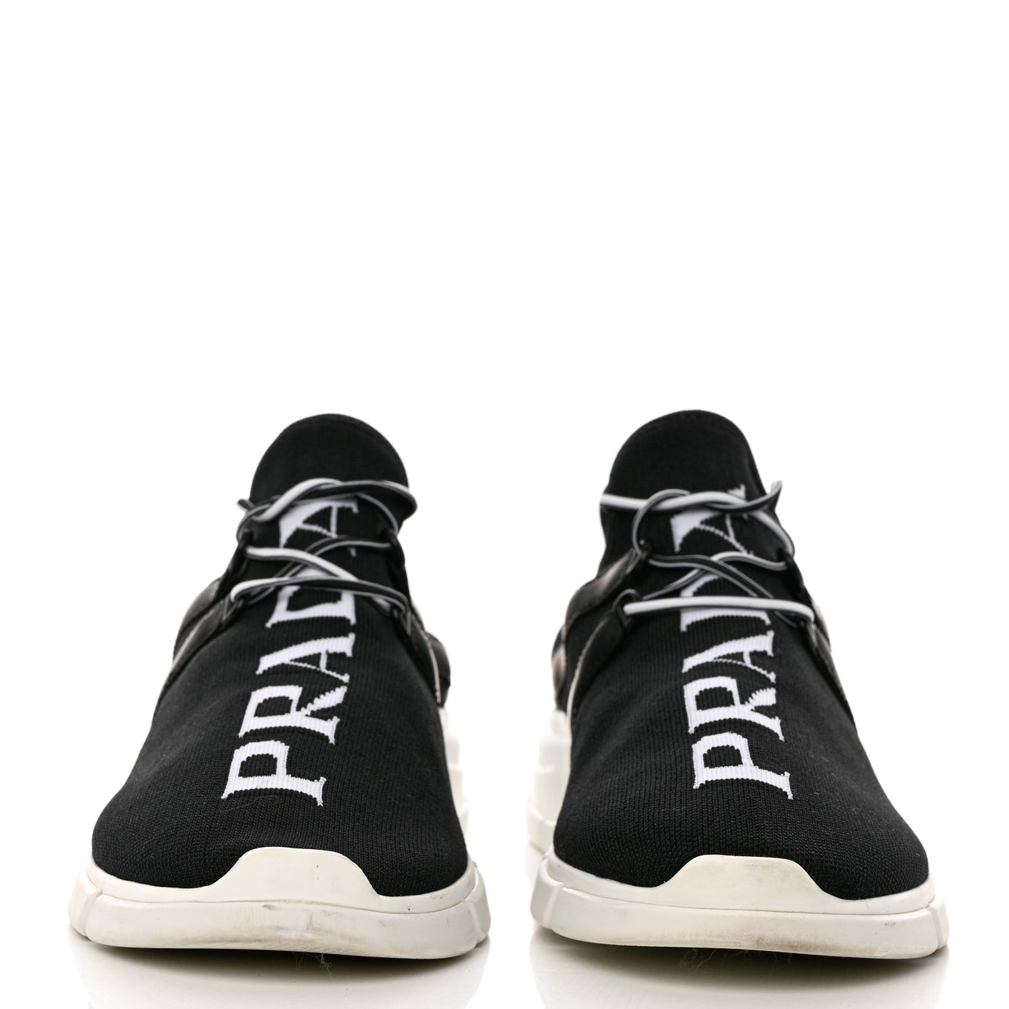 Knit Fabric Logo Sneakers 41.5 Black White