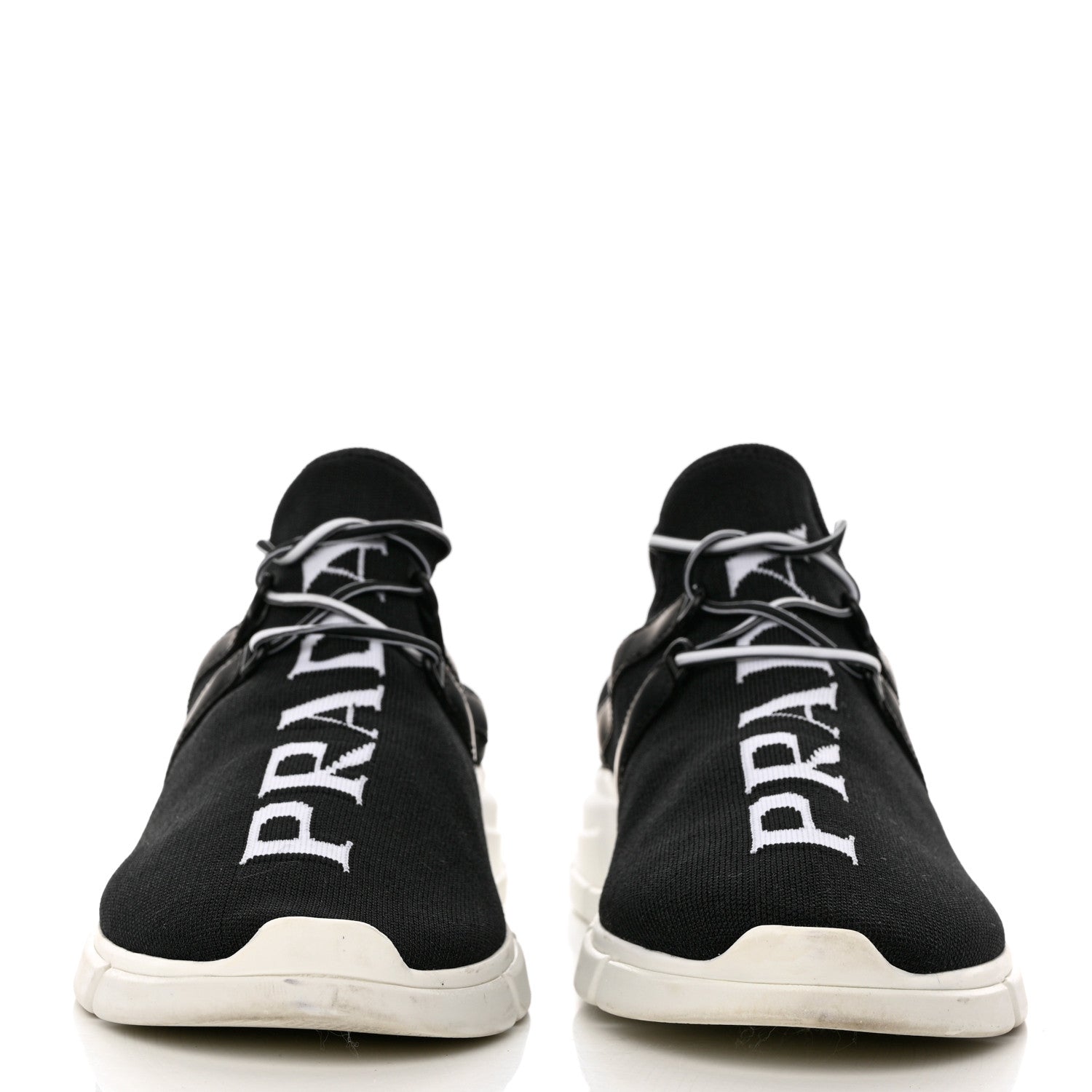 Prada Knit Fabric Logo Sneakers 41.5 Black White 2 of 10