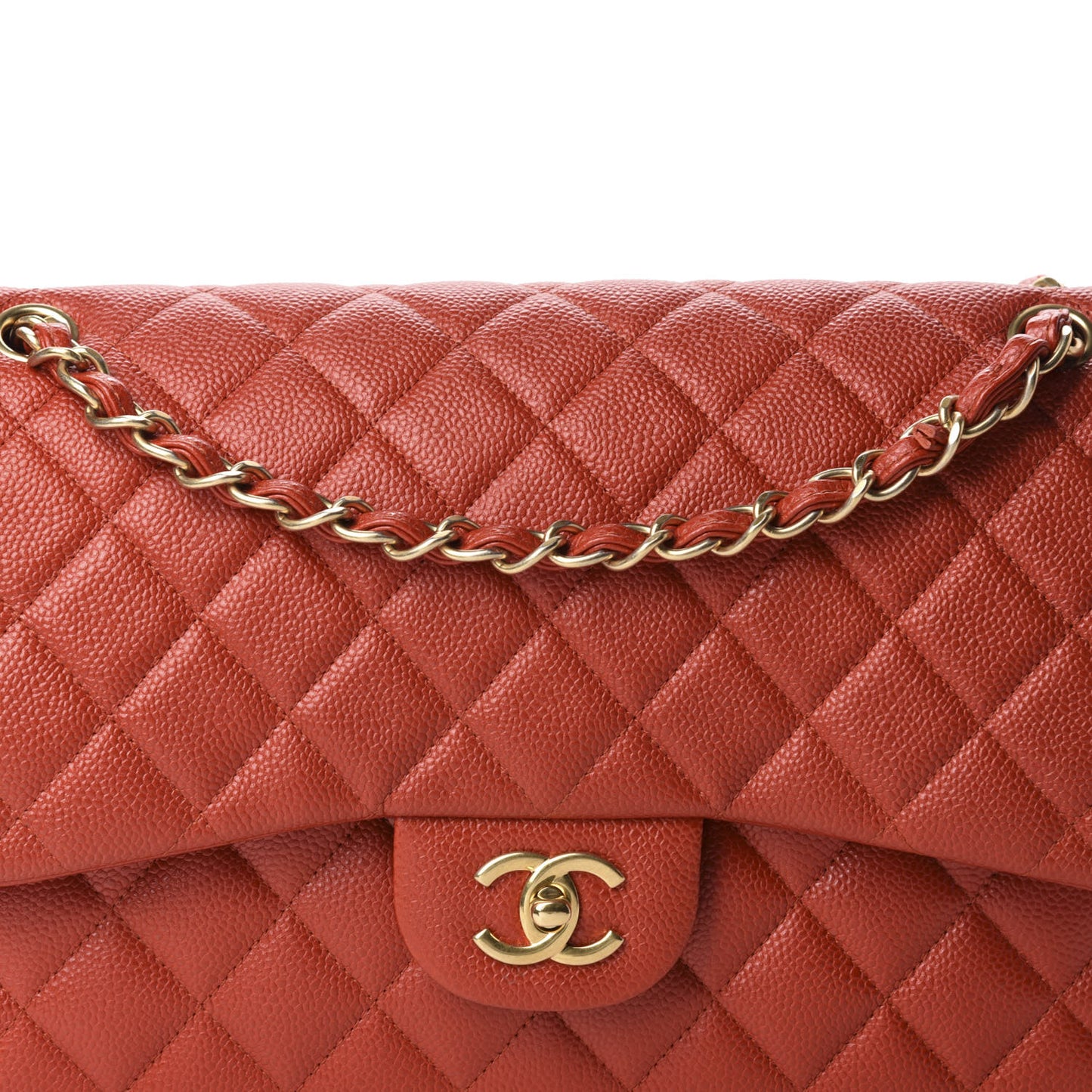 Pearly Caviar Quilted Jumbo Double Flap Orange