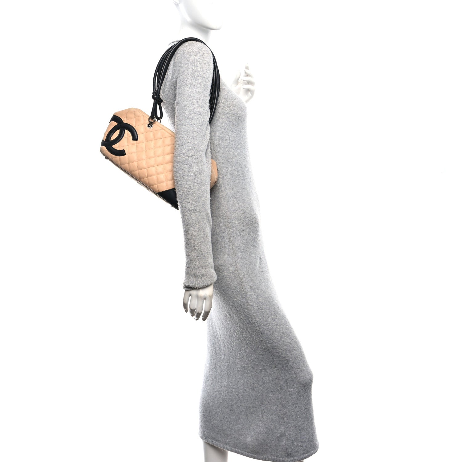 Chanel Calfskin Quilted Large Cambon Bowler Beige Black 2 of 15
