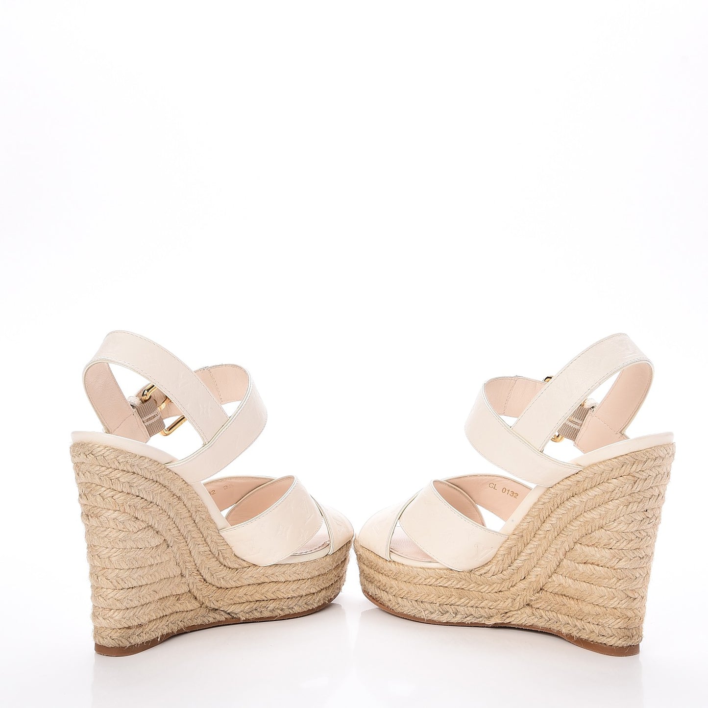 Calfskin Monogram Espadrille Wedge Sandals 35 White