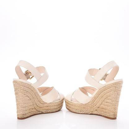 Louis Vuitton Calfskin Monogram Espadrille Wedge Sandals 35 White 5 of 11