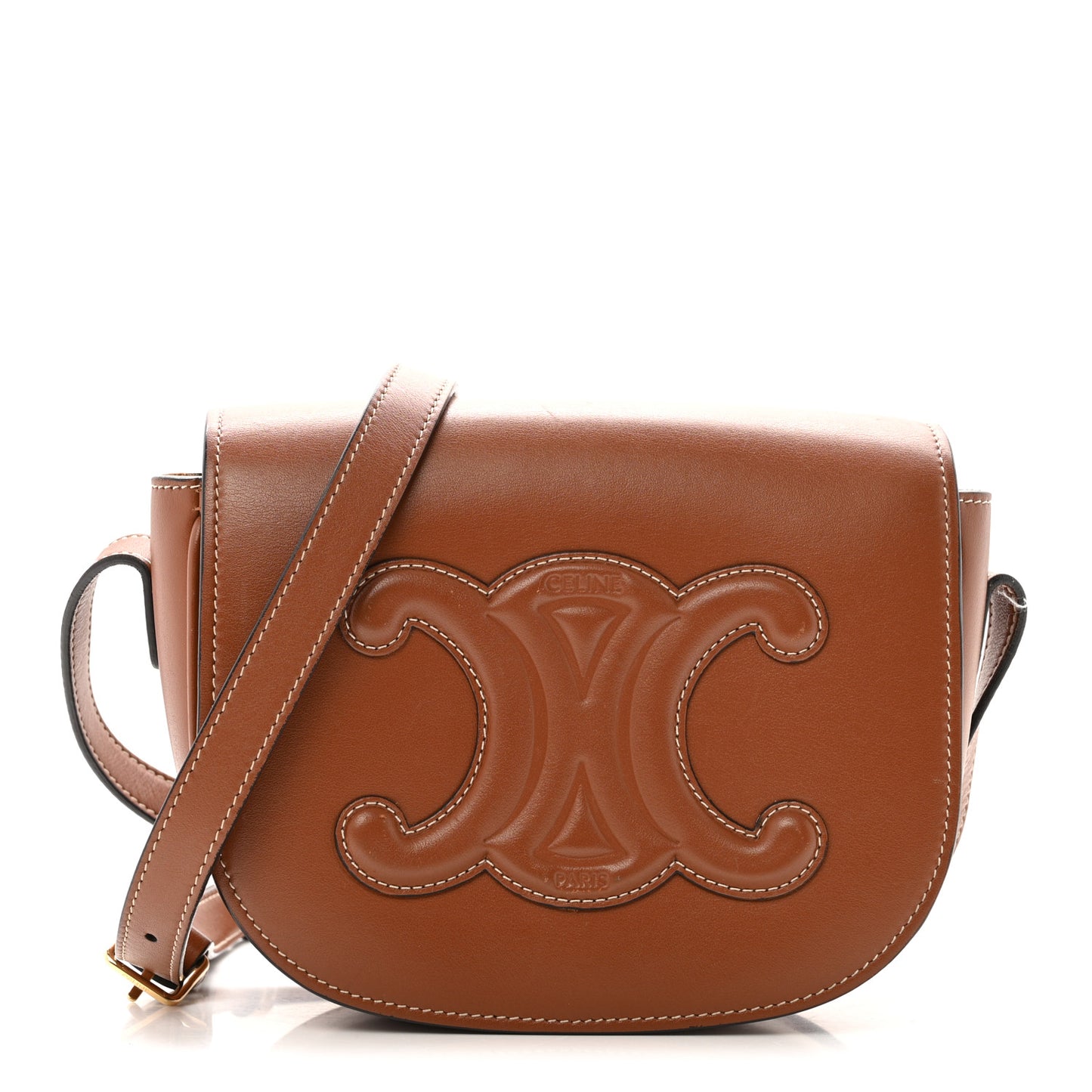 Smooth Calfskin Cuir Triomphe Folco Crossbody Bag Tan
