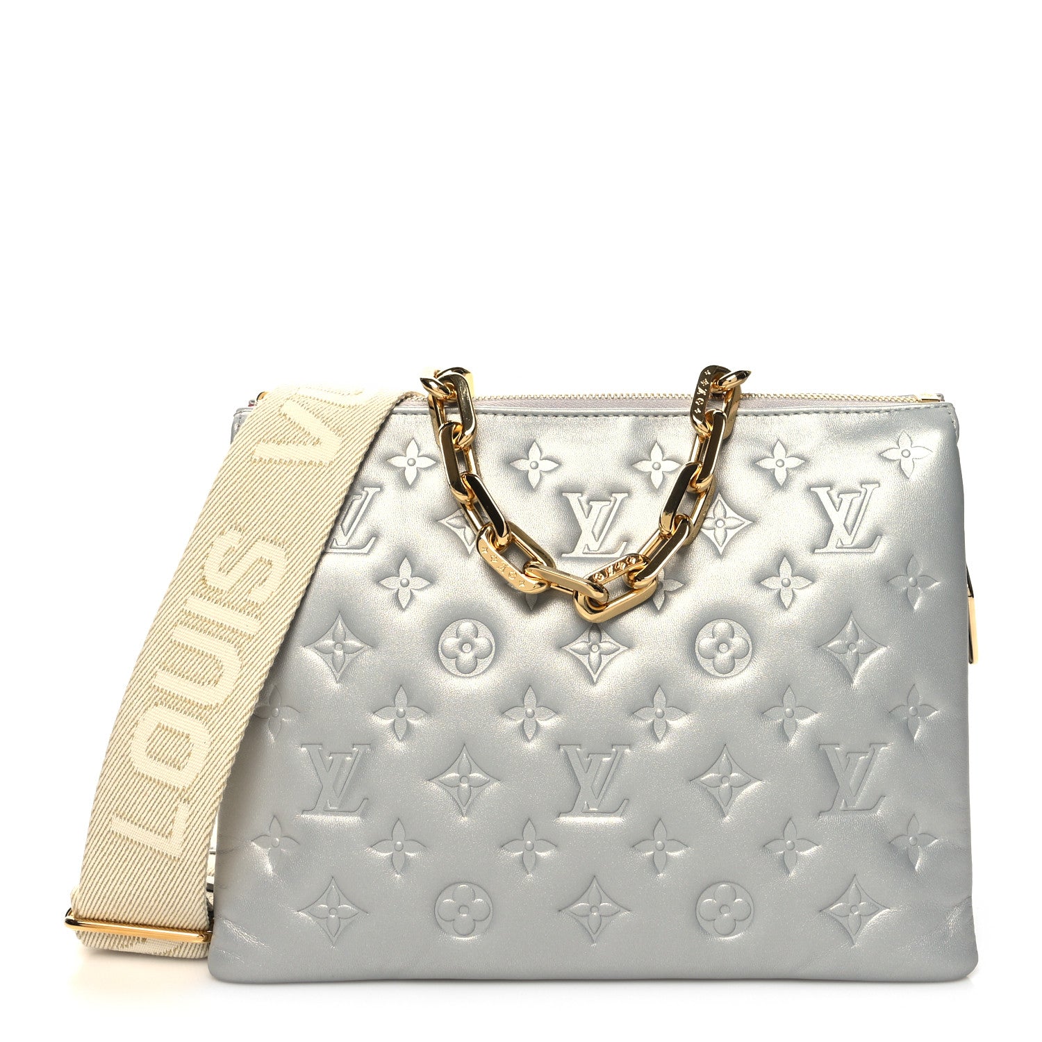 Louis Vuitton Metallic Lambskin Embossed Monogram Coussin PM Silver 1 of 11