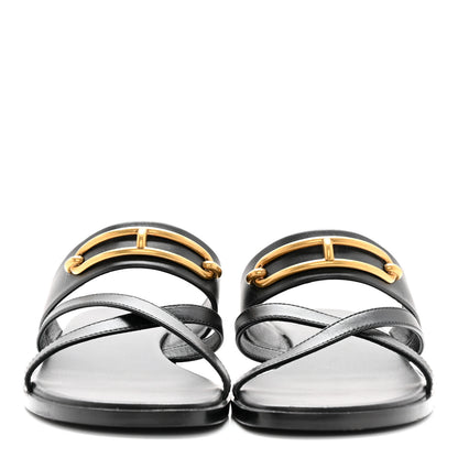 Hermes Calfskin Claire Sandals 36.5 Black 2 of 12