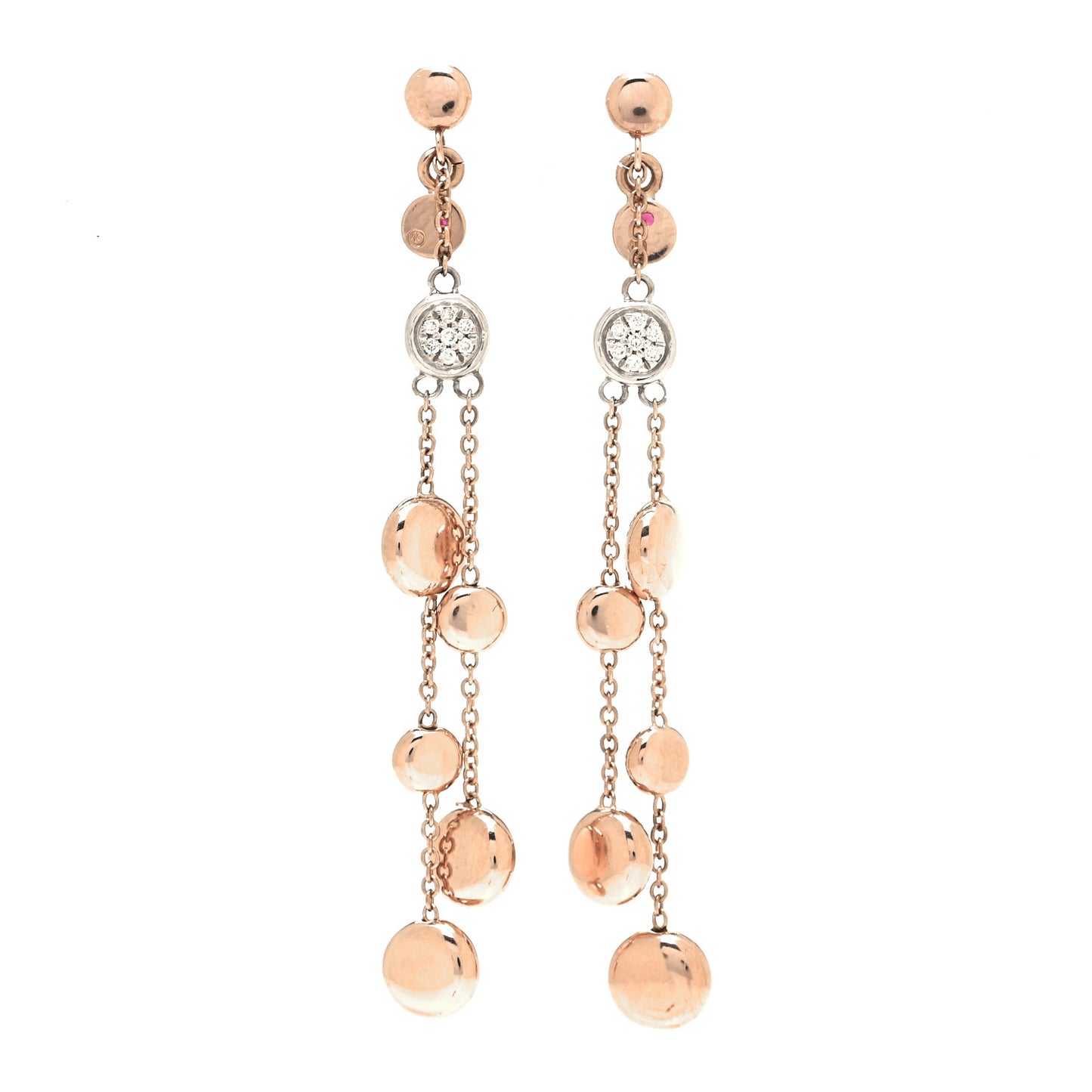 18K Rose White Gold Diamond Double Pebble Drop Earrings