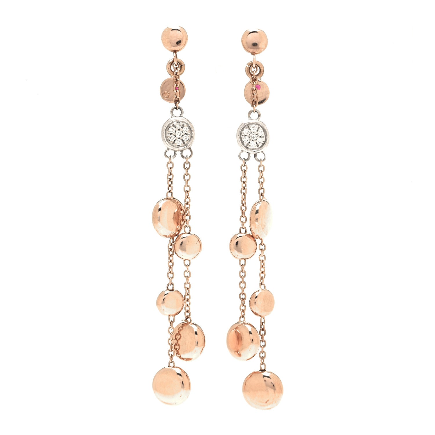 Roberto Coin 18K Rose White Gold Diamond Double Pebble Drop Earrings 1 of 5