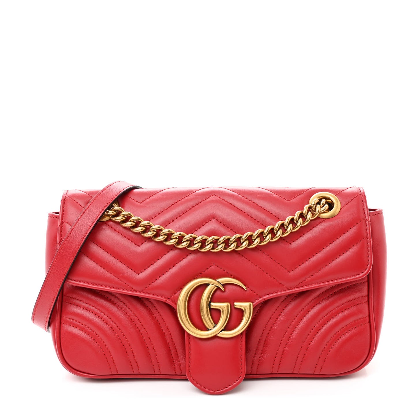 Calfskin Matelasse Small GG Marmont Shoulder Bag Hibiscus Red