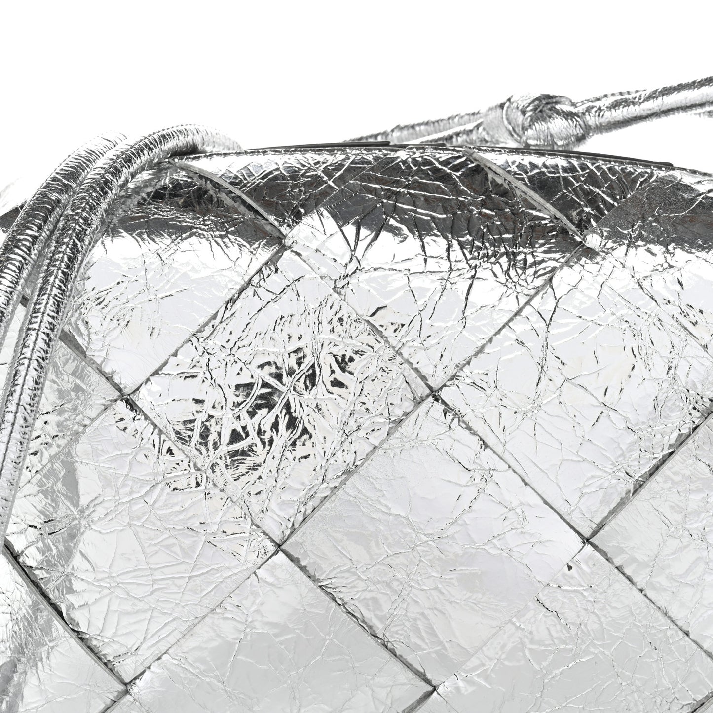 Metallic Crinkled Lambskin Maxi Intrecciato Small Cassette Camera Bag Silver