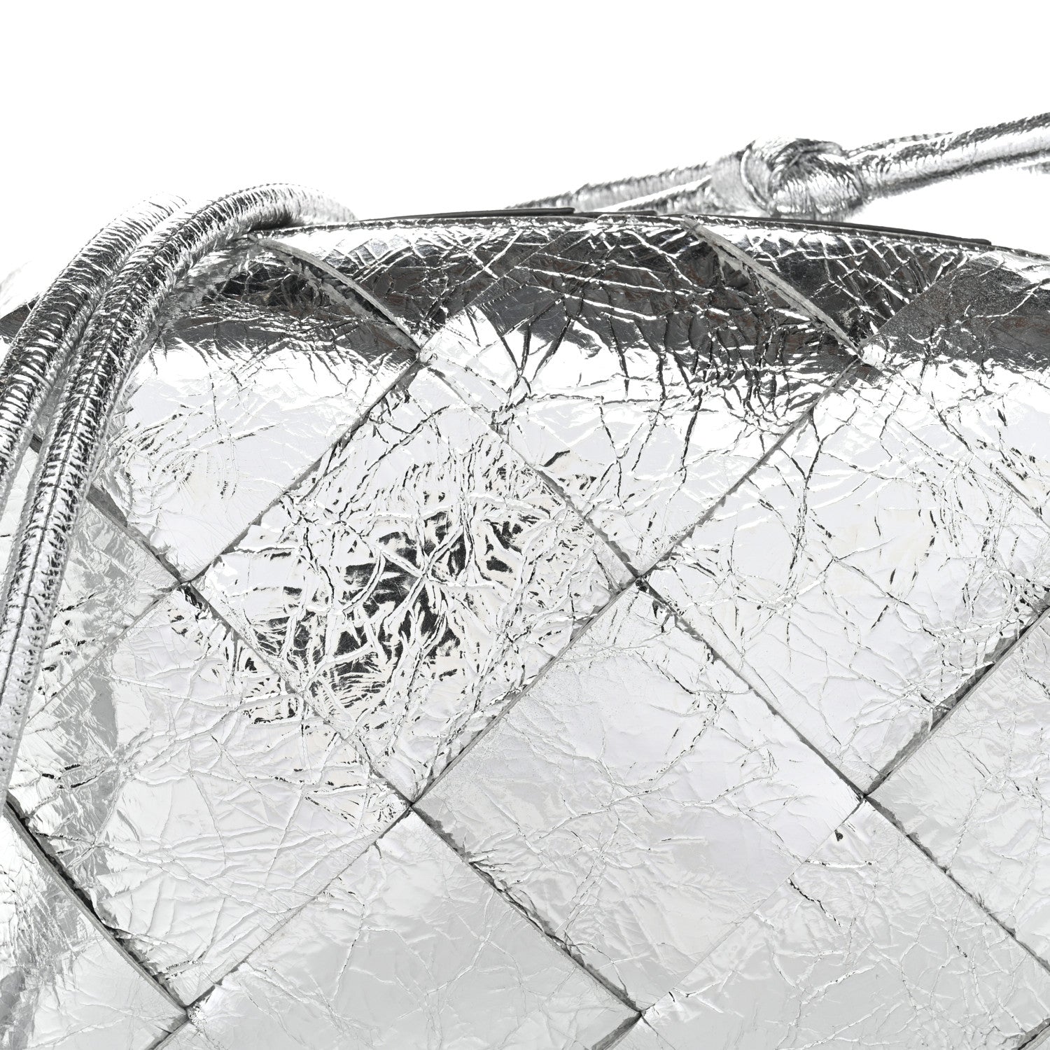 Bottega Veneta Metallic Crinkled Lambskin Maxi Intrecciato Small Cassette Camera Bag Silver 7 of 9