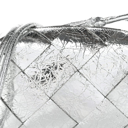 Bottega Veneta Metallic Crinkled Lambskin Maxi Intrecciato Small Cassette Camera Bag Silver 7 of 9