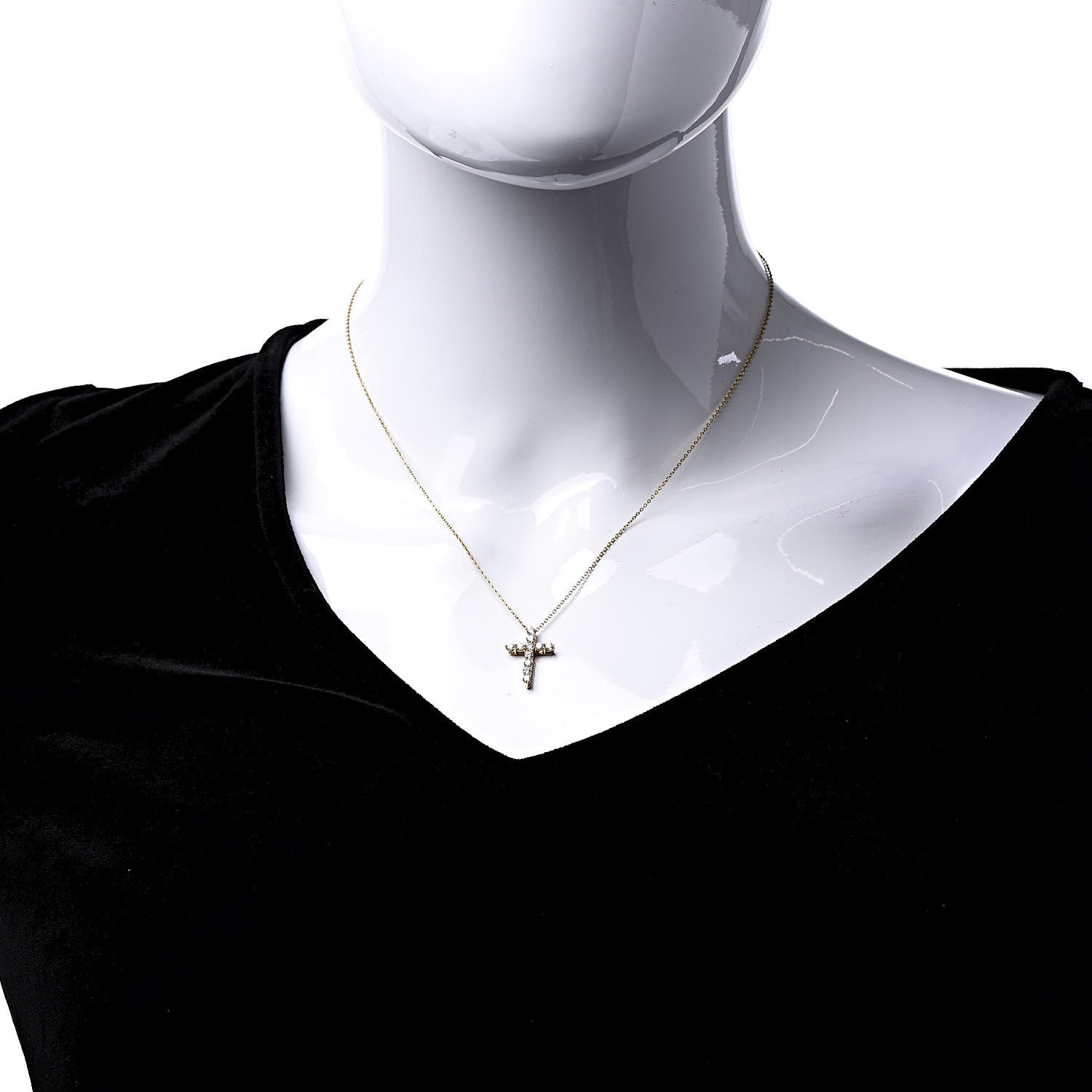 Tiffany 18K Yellow Gold Diamond .42ct Cross Pendant Necklace 2 of 7