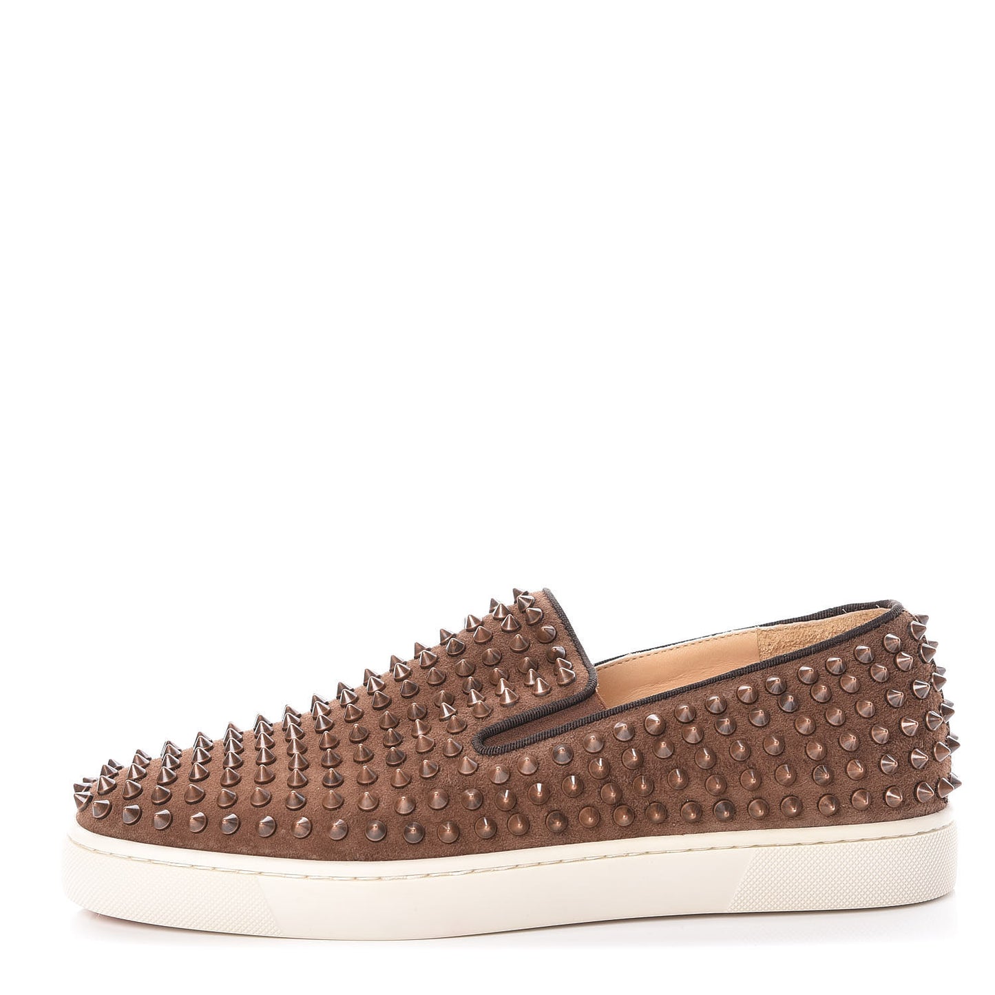 Veau Velours Spikes Mens Roller Boat Flats 41 Chatain Antique Copper