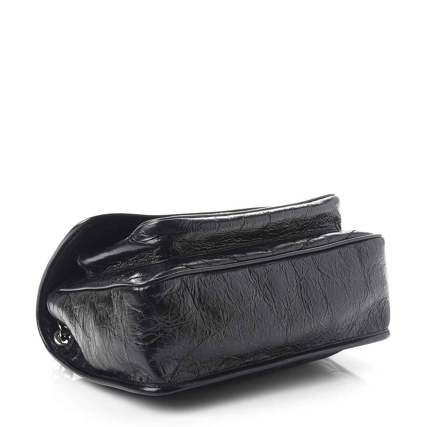 Crinkled Calfskin Matelasse Monogram Medium Niki Chain Satchel Black