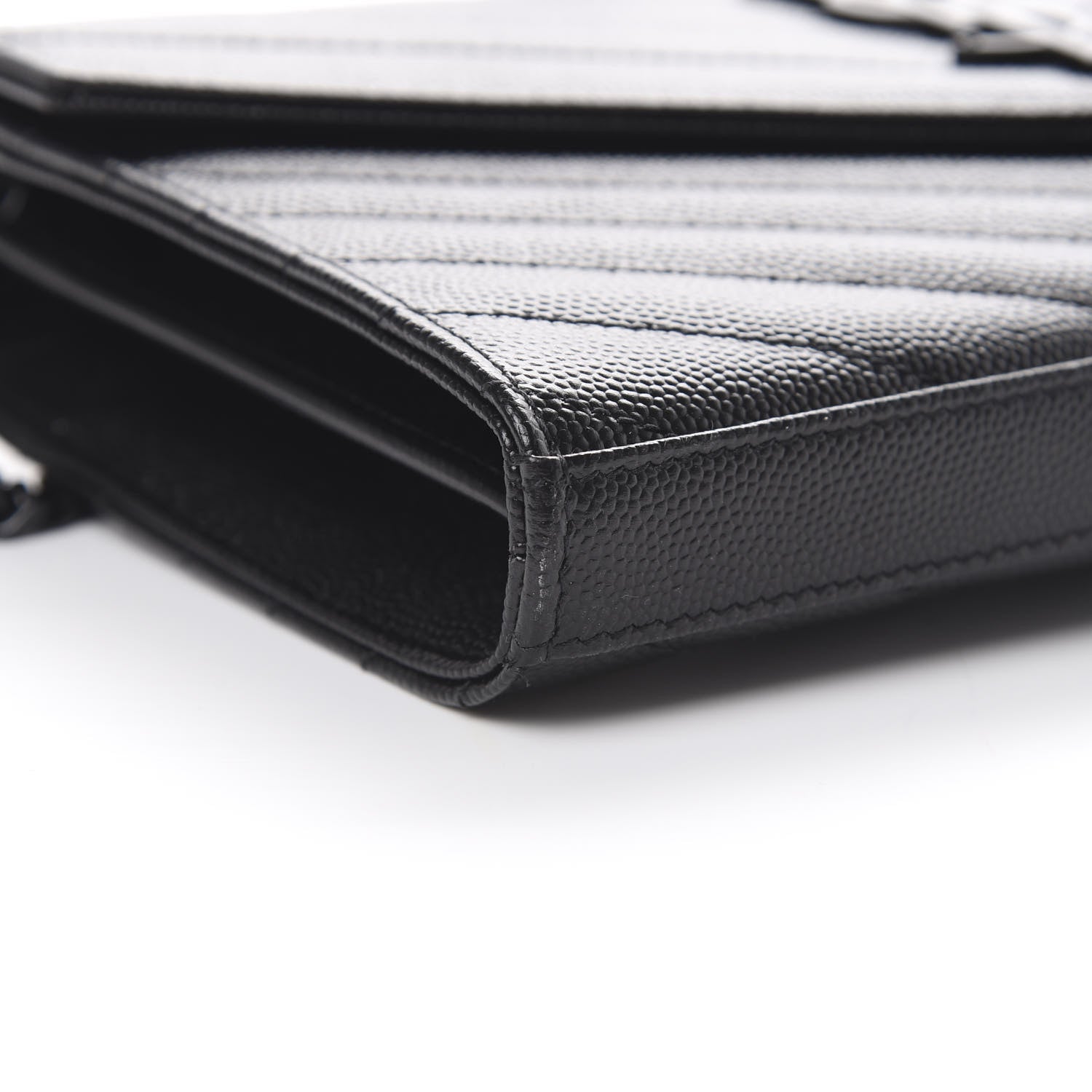 Saint Laurent Grain De Poudre Matelasse Chevron Monogram Chain Wallet Black 8 of 9