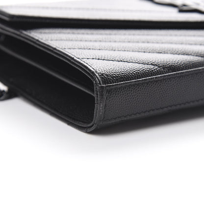 Saint Laurent Grain De Poudre Matelasse Chevron Monogram Chain Wallet Black 8 of 9