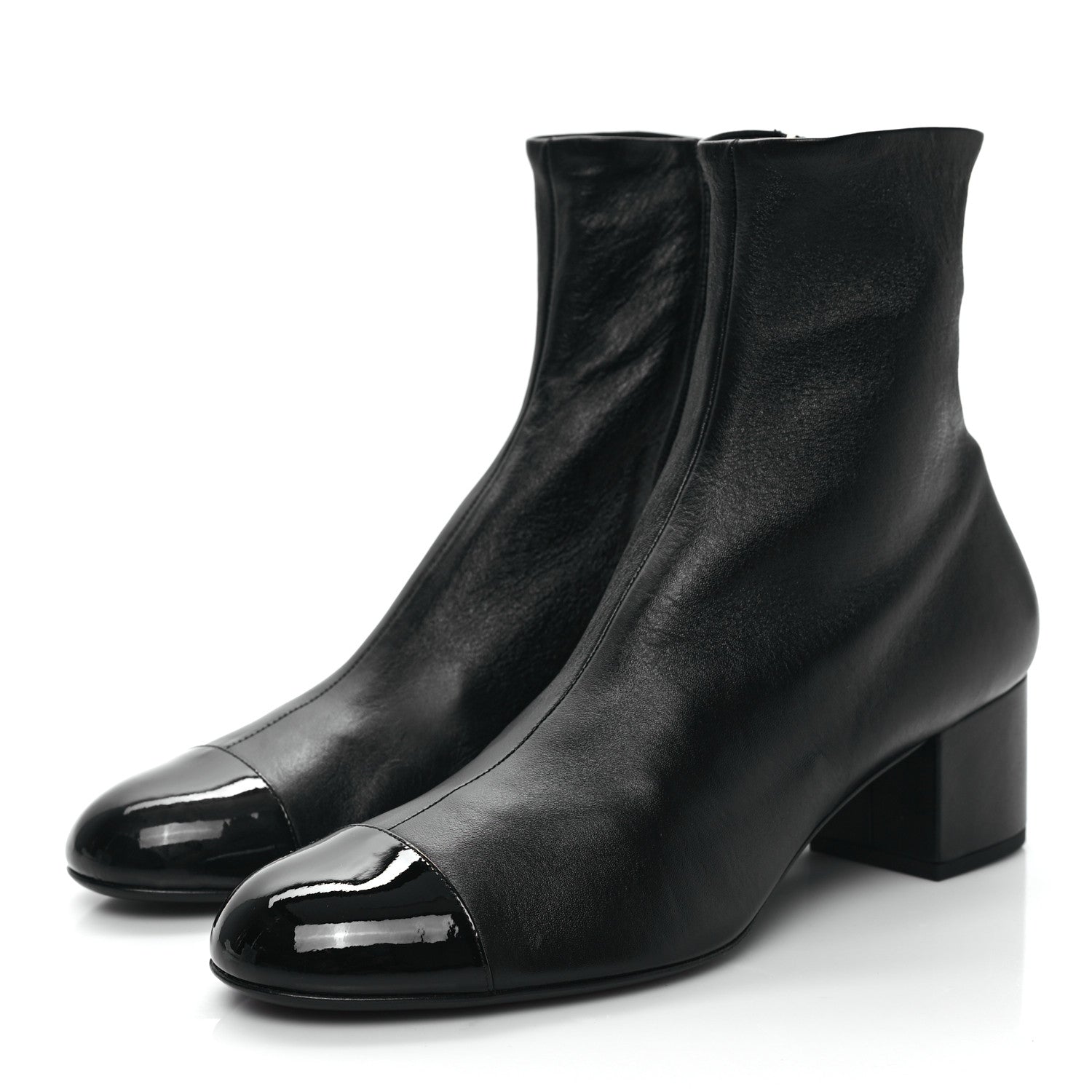 Chanel Stretch Lambskin Patent Calfskin Cap Toe CC Short Boots 41 Black 3 of 8