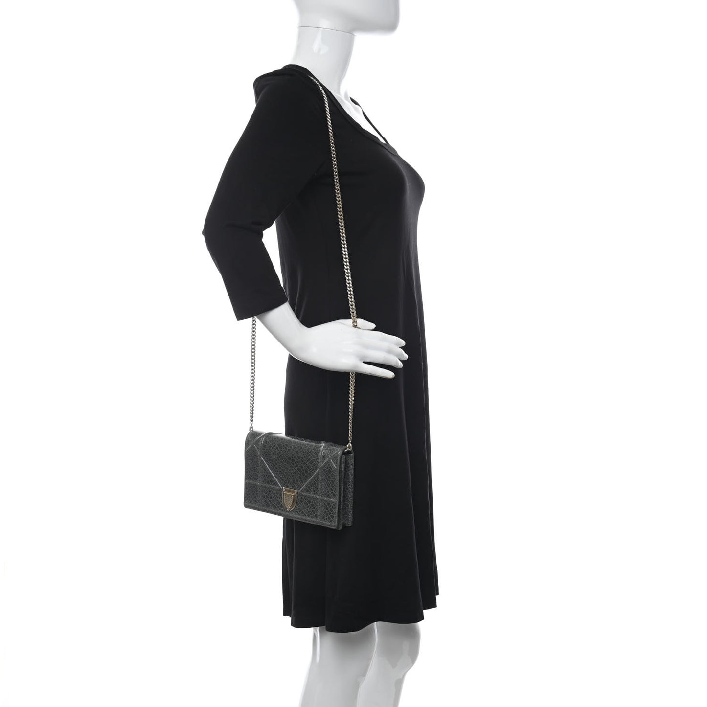 Ceramic Effect Deerskin Bag Wallet on Chain Dark Grey