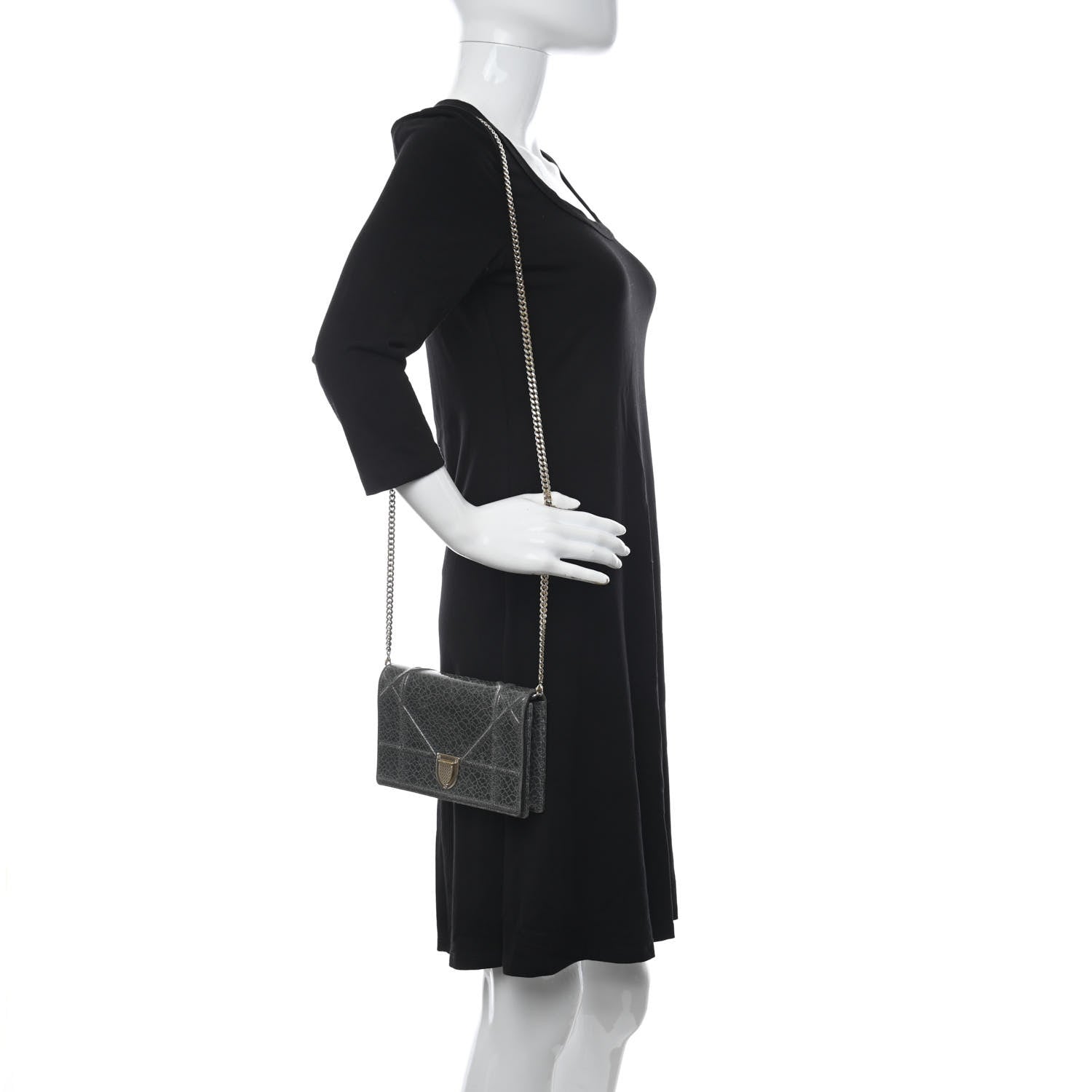 Christian Dior Ceramic Effect Deerskin Bag Wallet on Chain Dark Grey 2 of 9