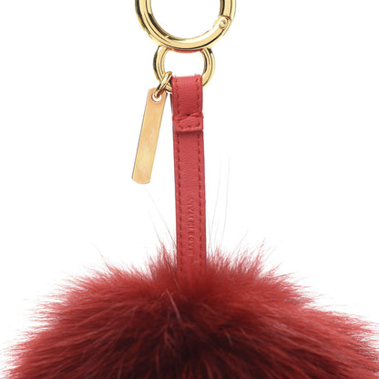 Fendi Fox Fur Shiny Nappa Heart Pom Pom Bag Charm Rosso Rosa 4 of 6