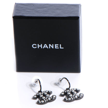 Chanel Pearl CC Dangle Earrings Black 5 of 5
