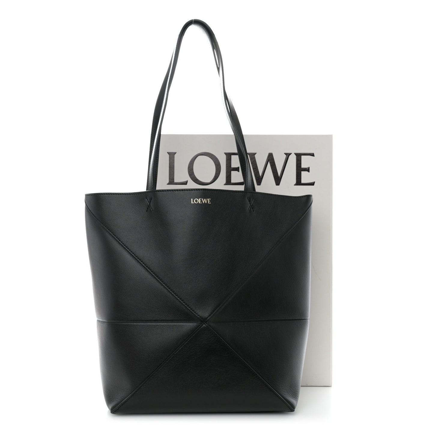 Shiny Calfskin Medium Puzzle Fold Tote Black