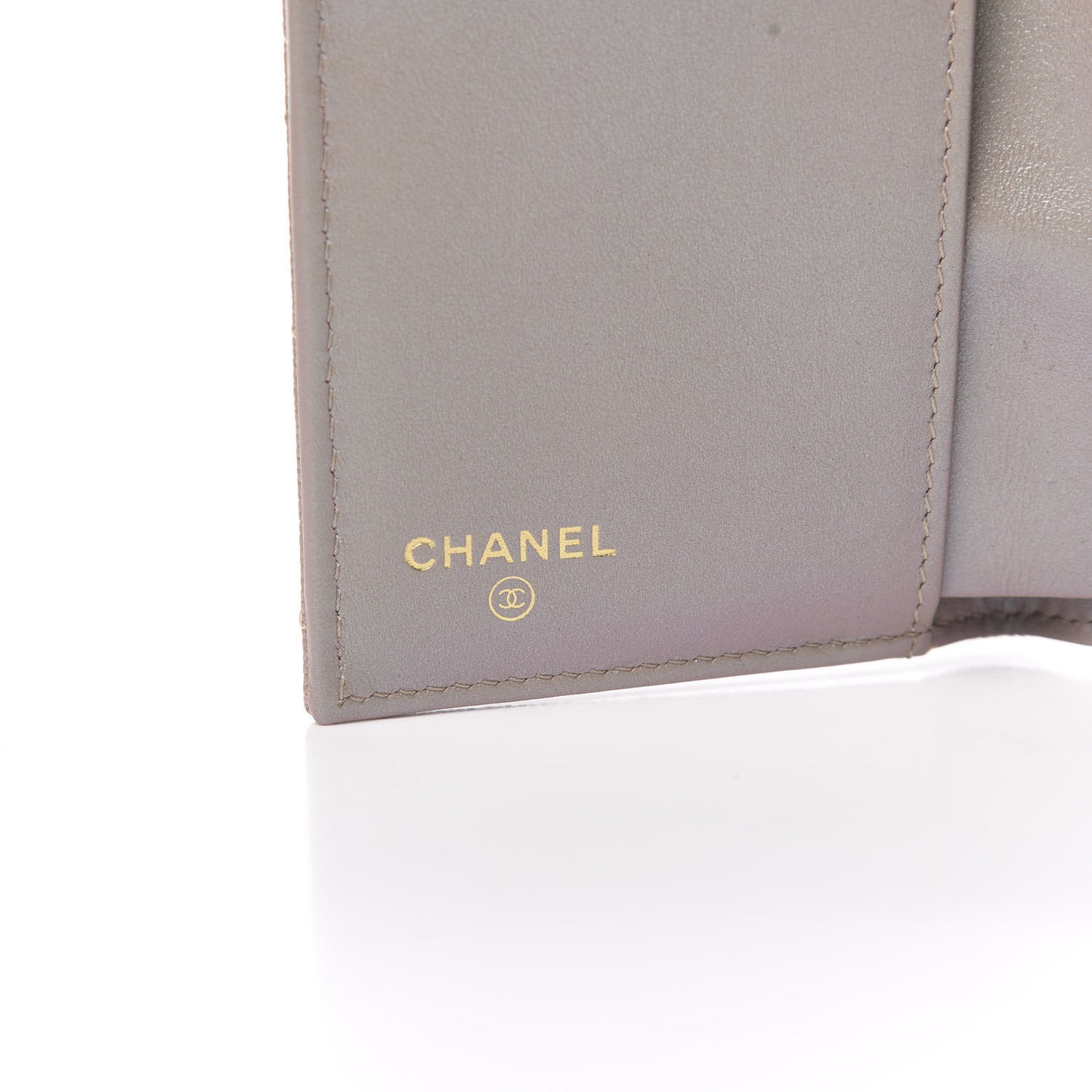Iridescent Caviar Quilted Small Flap Wallet Beige