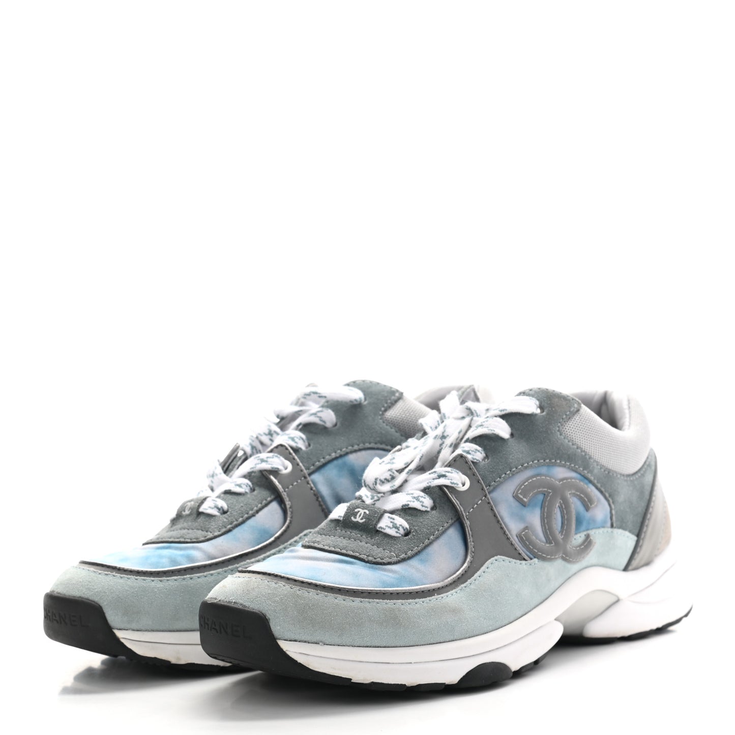 Suede Calfskin CC Sneakers 39 Blue Grey White