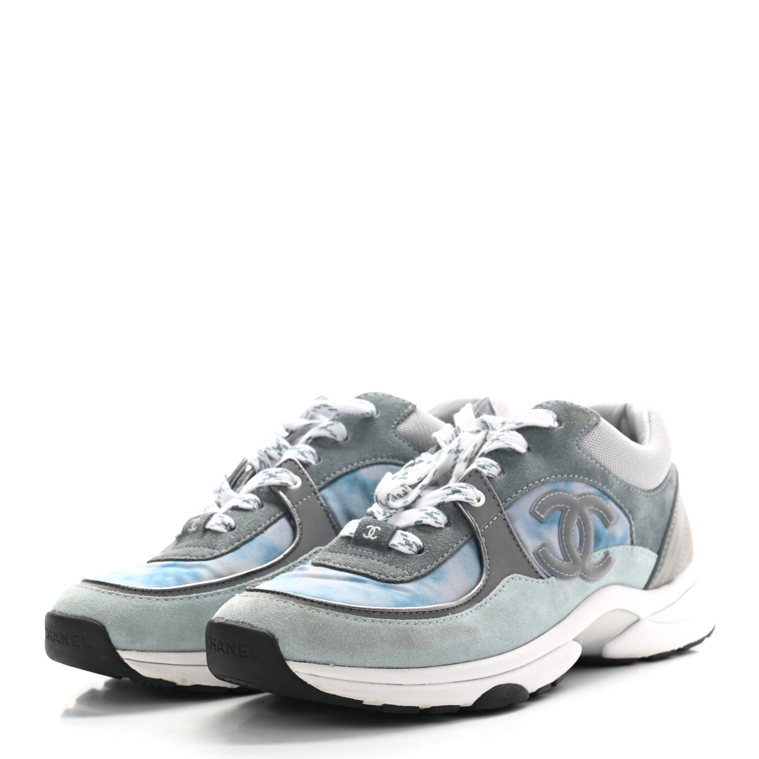 Chanel Suede Calfskin CC Sneakers 39 Blue Grey White 2 of 8