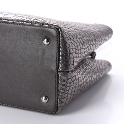 Fendi Metallic Calfskin Crocodile Embroidered Petite 2Jours Tote Silver Mirror 7 of 15