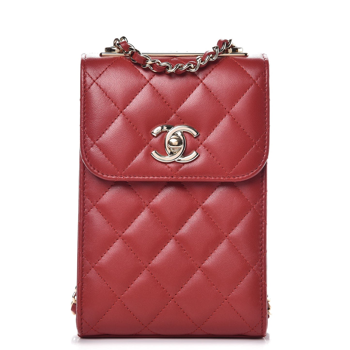 Lambskin Quilted Trendy CC Phone Holder Red