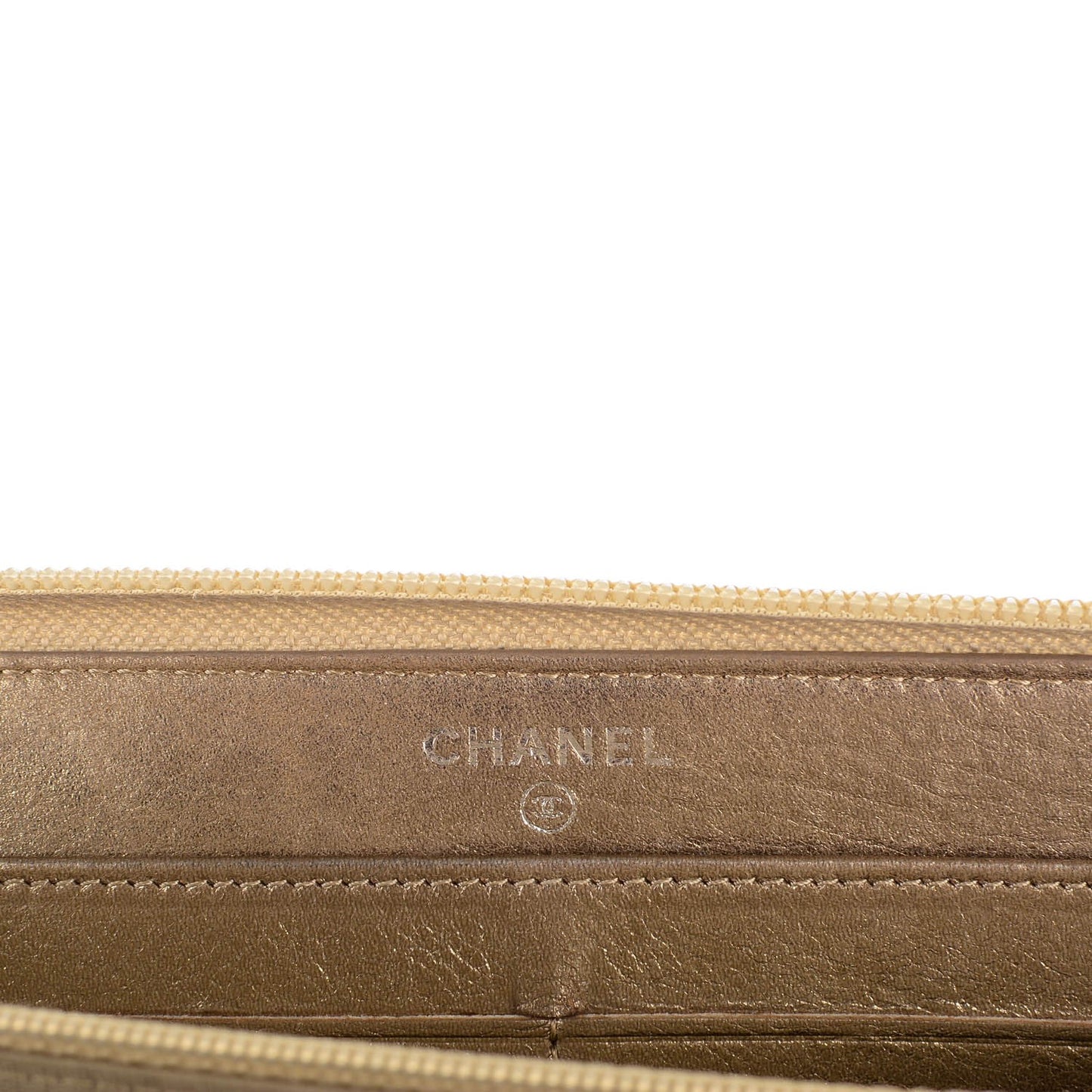 Metallic Calfskin Quilted Boy Zip Around Wallet Light Gold